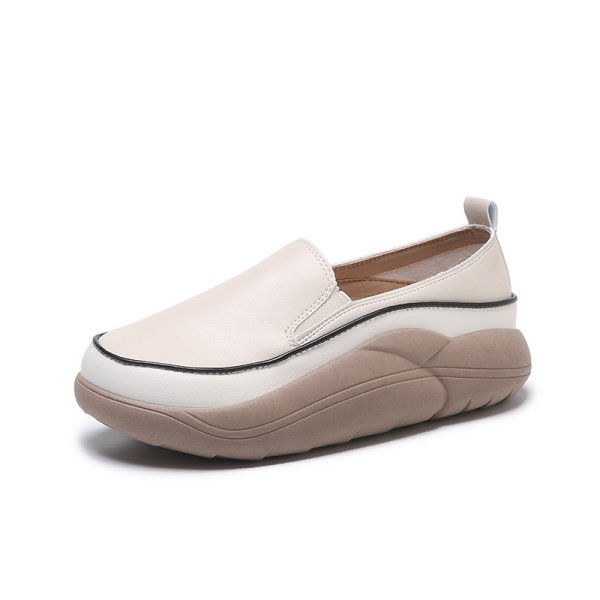 画像4: women's Step on shit feeling platform wedge heel Britishl oafers  Pumps　厚底プラットフォームシンプルレトロレザースリッポンオックスフォードシューズ パンプス　 (4)
