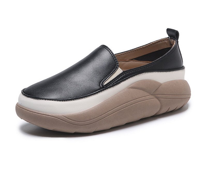 画像1: women's Step on shit feeling platform wedge heel Britishl oafers  Pumps　厚底プラットフォームシンプルレトロレザースリッポンオックスフォードシューズ パンプス　 (1)