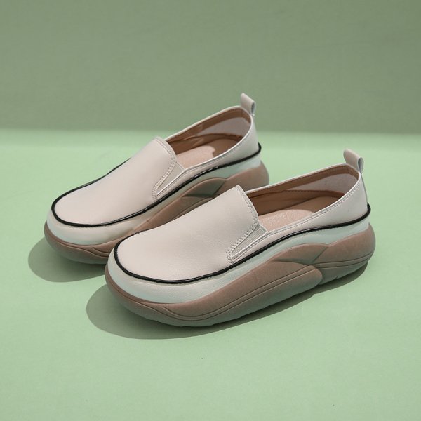 画像7: women's Step on shit feeling platform wedge heel Britishl oafers  Pumps　厚底プラットフォームシンプルレトロレザースリッポンオックスフォードシューズ パンプス　 (7)