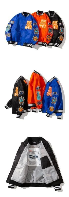 画像10: American Klein blue baseball uniform men's jacket BASEBALL JACKET  blouson  ユニセックス 男女兼用NASA ナサ カラフル刺繍エンブレムジャケットスタジアムジャンパー スタジャン MA-1 ボンバー ジャケット ブルゾン (10)