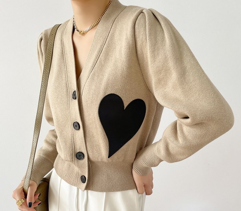 画像9:  V neck heart knit cardigan sweater Knit   V ネックハートニットカーディガンセーター (9)
