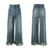 画像5: Tassel Wide Leg Jeans High Waist Mop Pants denim Pants jeans  ハイ ウエスト タッセル ワイドレッグモップ パンツデニムパンツ ジーンズ (5)