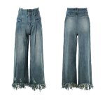画像5: Tassel Wide Leg Jeans High Waist Mop Pants denim Pants jeans  ハイ ウエスト タッセル ワイドレッグモップ パンツデニムパンツ ジーンズ (5)