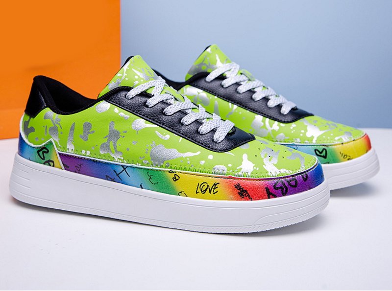 画像3:  Men's Painting platform lace-up leather sneakers  ユニセックス男女兼用ペインティング厚底プラットフォームレースアップスニーカーカジュアル シューズ (3)