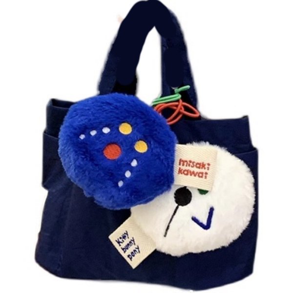 画像1: emo expression cartoon cute casual female handbag tote  bag 　EMOモコモコマスコット付きトートバッグ (1)