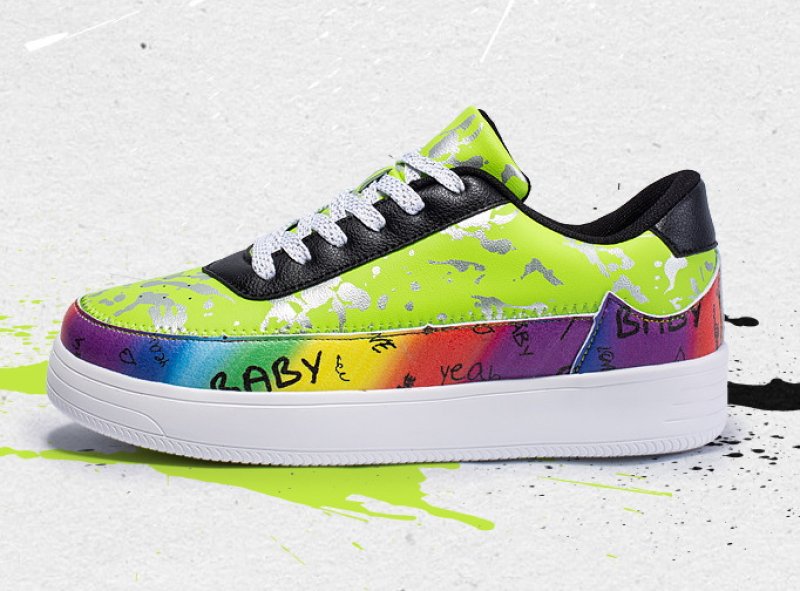 画像2:  Men's Painting platform lace-up leather sneakers  ユニセックス男女兼用ペインティング厚底プラットフォームレースアップスニーカーカジュアル シューズ (2)