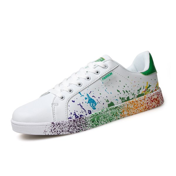 画像1: inkjet painting lace-up leather sneakers　 ユニセックス男女兼用インクジェットペインティングレースアップレザースニーカーカジュアル シューズ (1)