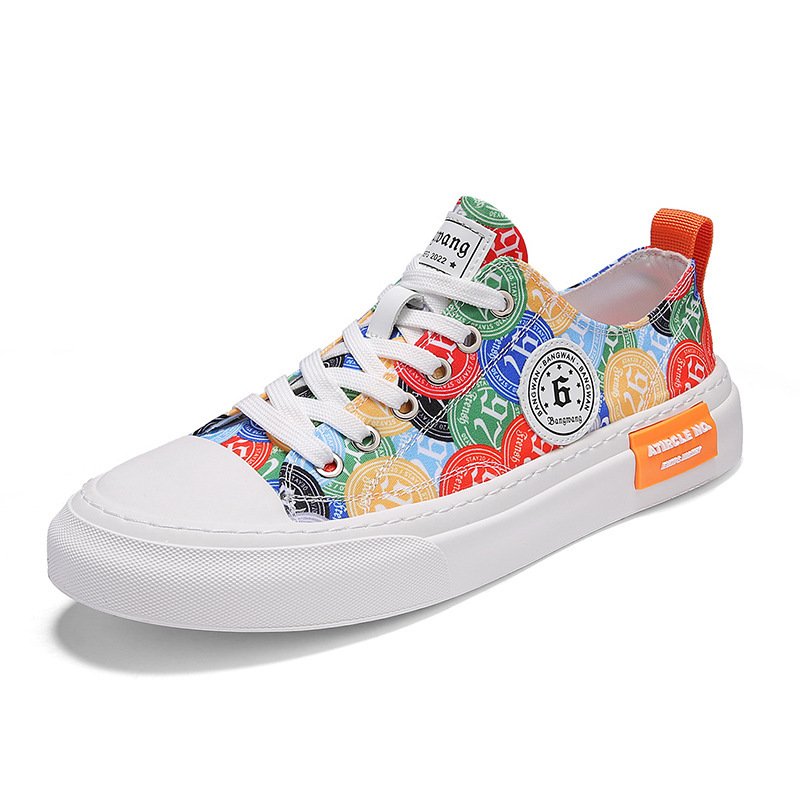 画像3:  Men's graffiti  high-top low cut lace-up canvas sneakers shoes  ユニセックス男女兼用グラフィックペイントレースアップ ハイカット&キャンバススニーカー カジュアル シューズ (3)