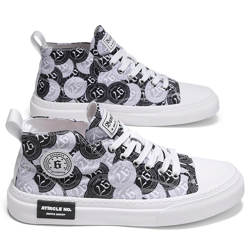 画像6:  Men's graffiti  high-top low cut lace-up canvas sneakers shoes  ユニセックス男女兼用グラフィックペイントレースアップ ハイカット&キャンバススニーカー カジュアル シューズ (6)