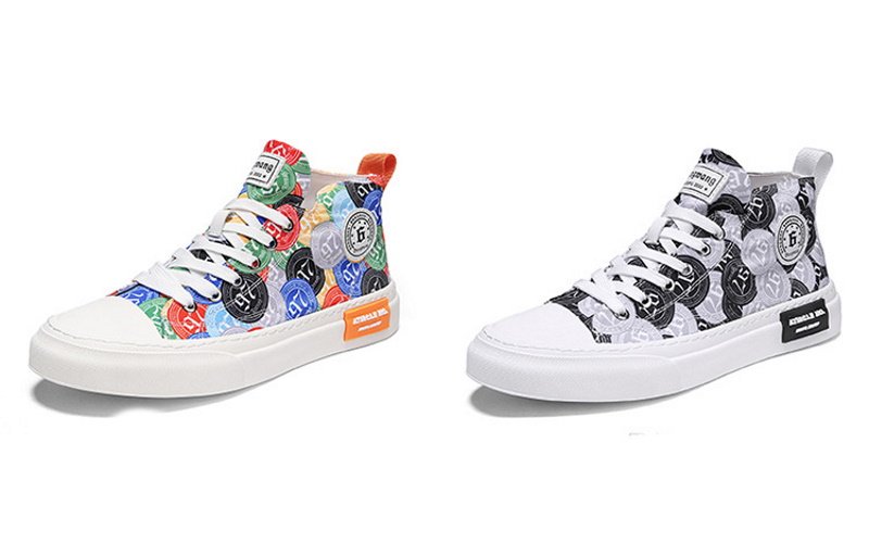 画像5:  Men's graffiti  high-top low cut lace-up canvas sneakers shoes  ユニセックス男女兼用グラフィックペイントレースアップ ハイカット&キャンバススニーカー カジュアル シューズ (5)