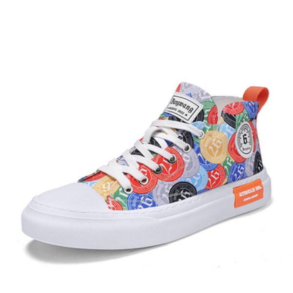 画像1:  Men's graffiti  high-top low cut lace-up canvas sneakers shoes 　ユニセックス男女兼用グラフィックペイントレースアップ ハイカット&キャンバススニーカー カジュアル シューズ (1)