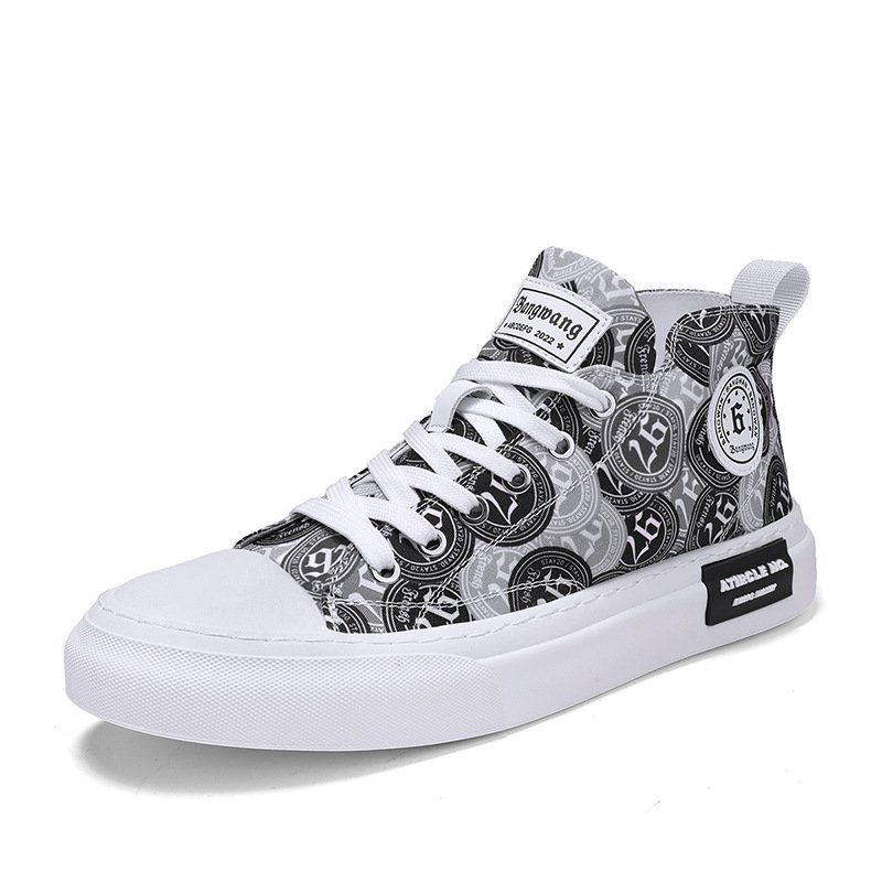 画像2:  Men's graffiti  high-top low cut lace-up canvas sneakers shoes  ユニセックス男女兼用グラフィックペイントレースアップ ハイカット&キャンバススニーカー カジュアル シューズ (2)