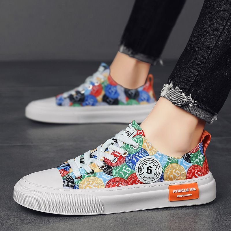 画像9:  Men's graffiti  high-top low cut lace-up canvas sneakers shoes  ユニセックス男女兼用グラフィックペイントレースアップ ハイカット&キャンバススニーカー カジュアル シューズ (9)