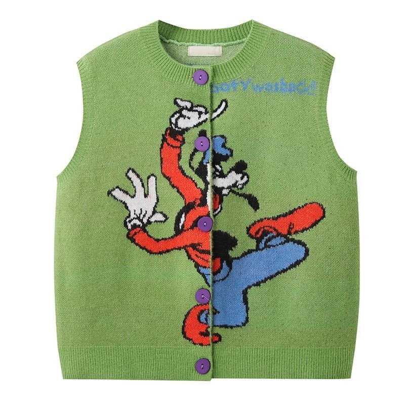 画像2: Goofy Braided Vest Waistcoat sweater Knit   グーフィー 編み込み丸首ラウンドネック ベストセーター  ウール (2)