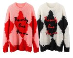 画像3: argyle damage sweater Knit  　アーガイル 編み込み丸首ラウンドネック ダメージセーター  ウール (3)