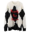 画像1: argyle damage sweater Knit  　アーガイル 編み込み丸首ラウンドネック ダメージセーター  ウール (1)