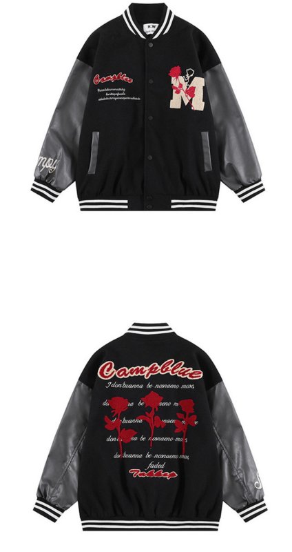 画像8: rose & letter embroidery jacket BASEBALL JACKET  blouson  ユニセックス 男女兼用バラ ローズ&レター刺繍ジャケットスタジアムジャンパー スタジャン MA-1 ボンバー ジャケット ブルゾン (8)
