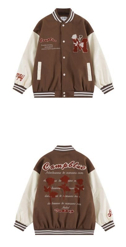 画像10: rose & letter embroidery jacket BASEBALL JACKET  blouson  ユニセックス 男女兼用バラ ローズ&レター刺繍ジャケットスタジアムジャンパー スタジャン MA-1 ボンバー ジャケット ブルゾン (10)