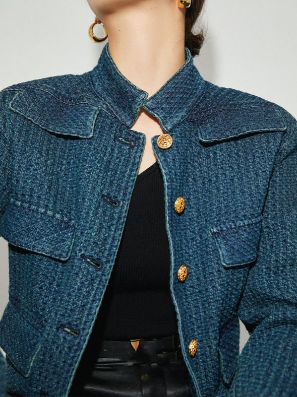 画像3: women's Indigo blue tweed jacket　インディゴブルーツイードジャケット (3)