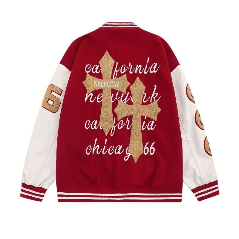 画像7: cross & logo embroidery jacket BASEBALL JACKET  blouson  ユニセックス 男女兼用クロス&ロゴ刺繍ジャケットスタジアムジャンパー スタジャン MA-1 ボンバー ジャケット ブルゾン (7)