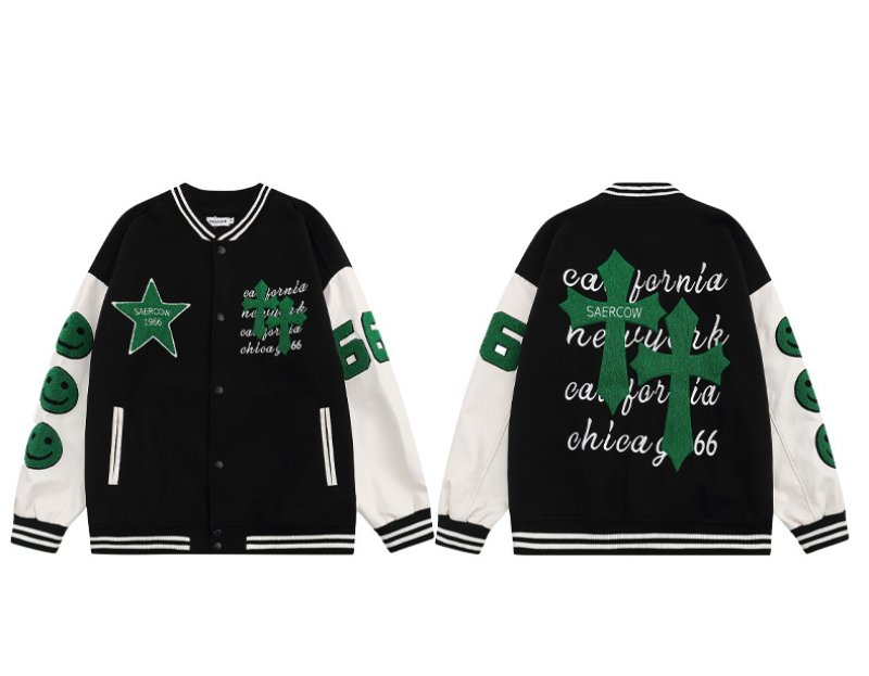 画像6: cross & logo embroidery jacket BASEBALL JACKET  blouson  ユニセックス 男女兼用クロス&ロゴ刺繍ジャケットスタジアムジャンパー スタジャン MA-1 ボンバー ジャケット ブルゾン (6)