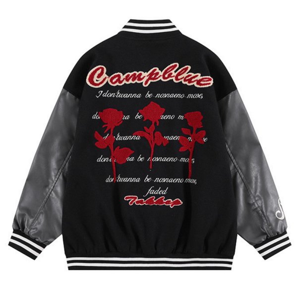 画像1: rose & letter embroidery jacket BASEBALL JACKET  blouson  ユニセックス 男女兼用バラ ローズ＆レター刺繍ジャケットスタジアムジャンパー スタジャン MA-1 ボンバー ジャケット ブルゾン (1)