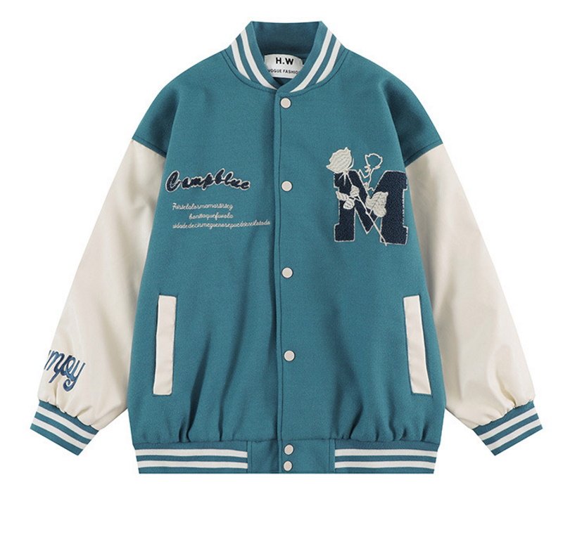 画像5: rose & letter embroidery jacket BASEBALL JACKET  blouson  ユニセックス 男女兼用バラ ローズ&レター刺繍ジャケットスタジアムジャンパー スタジャン MA-1 ボンバー ジャケット ブルゾン (5)
