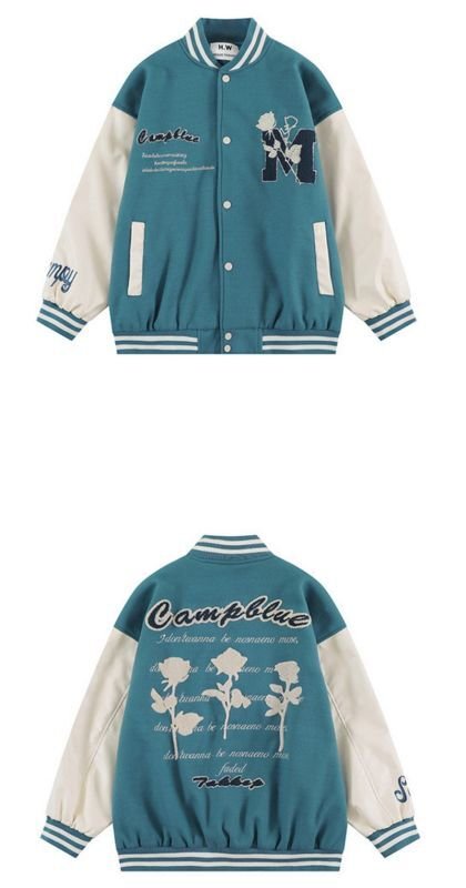 画像9: rose & letter embroidery jacket BASEBALL JACKET  blouson  ユニセックス 男女兼用バラ ローズ&レター刺繍ジャケットスタジアムジャンパー スタジャン MA-1 ボンバー ジャケット ブルゾン (9)