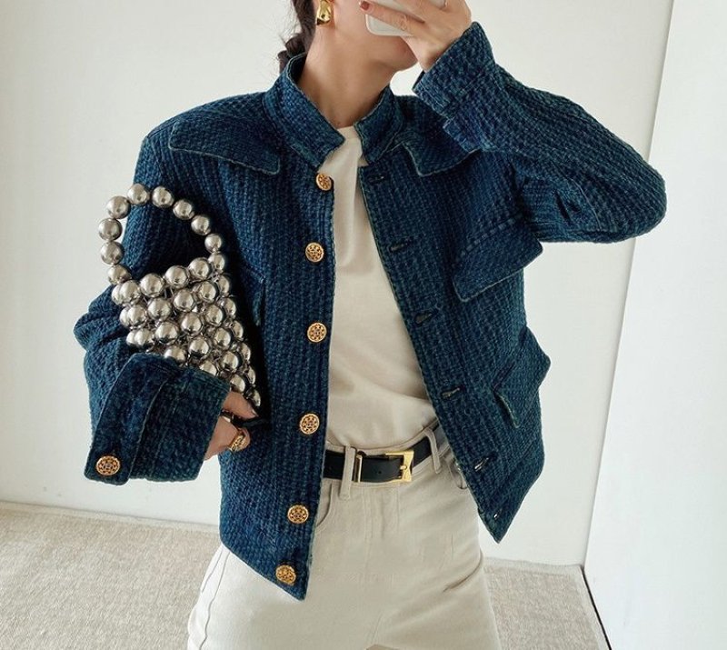 画像5: women's Indigo blue tweed jacket　インディゴブルーツイードジャケット (5)