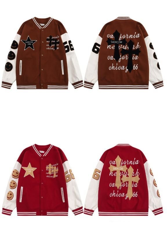 画像5: cross & logo embroidery jacket BASEBALL JACKET  blouson  ユニセックス 男女兼用クロス&ロゴ刺繍ジャケットスタジアムジャンパー スタジャン MA-1 ボンバー ジャケット ブルゾン (5)