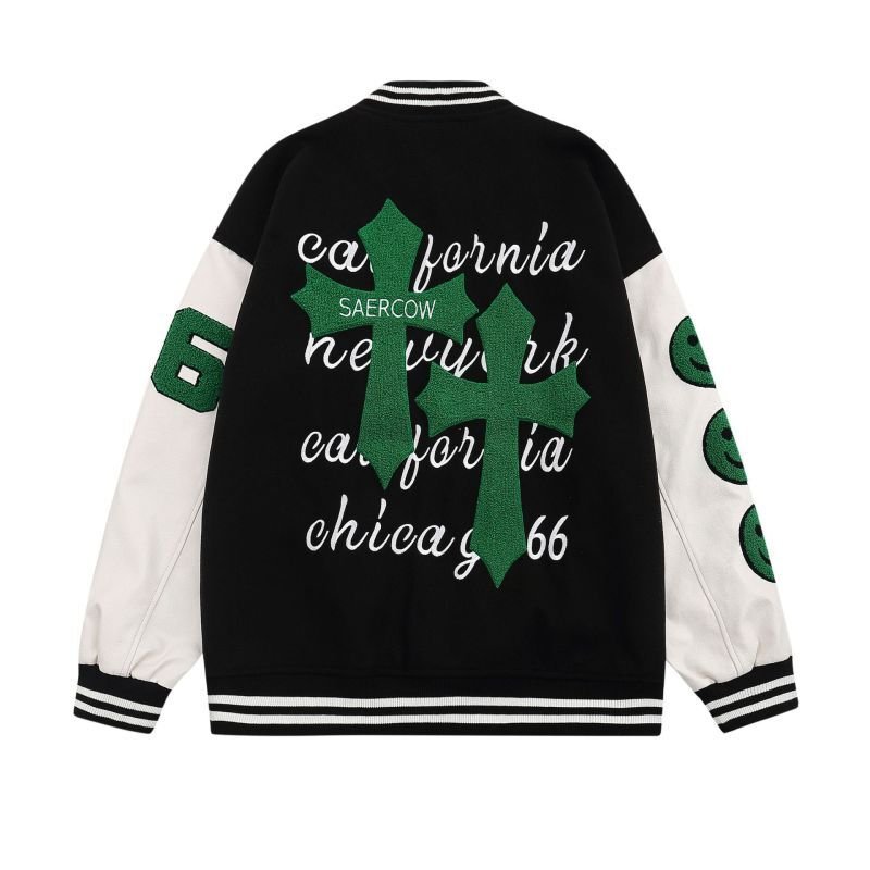 画像2: cross & logo embroidery jacket BASEBALL JACKET  blouson  ユニセックス 男女兼用クロス&ロゴ刺繍ジャケットスタジアムジャンパー スタジャン MA-1 ボンバー ジャケット ブルゾン (2)