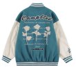 画像2: rose & letter embroidery jacket BASEBALL JACKET  blouson  ユニセックス 男女兼用バラ ローズ＆レター刺繍ジャケットスタジアムジャンパー スタジャン MA-1 ボンバー ジャケット ブルゾン (2)