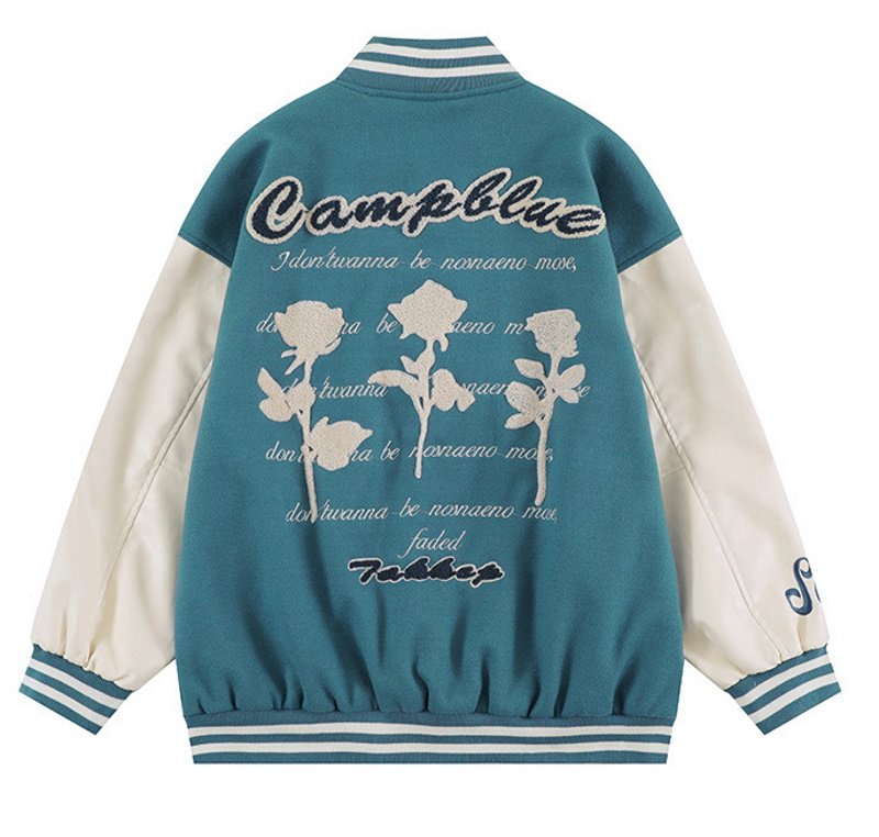 画像2: rose & letter embroidery jacket BASEBALL JACKET  blouson  ユニセックス 男女兼用バラ ローズ&レター刺繍ジャケットスタジアムジャンパー スタジャン MA-1 ボンバー ジャケット ブルゾン (2)