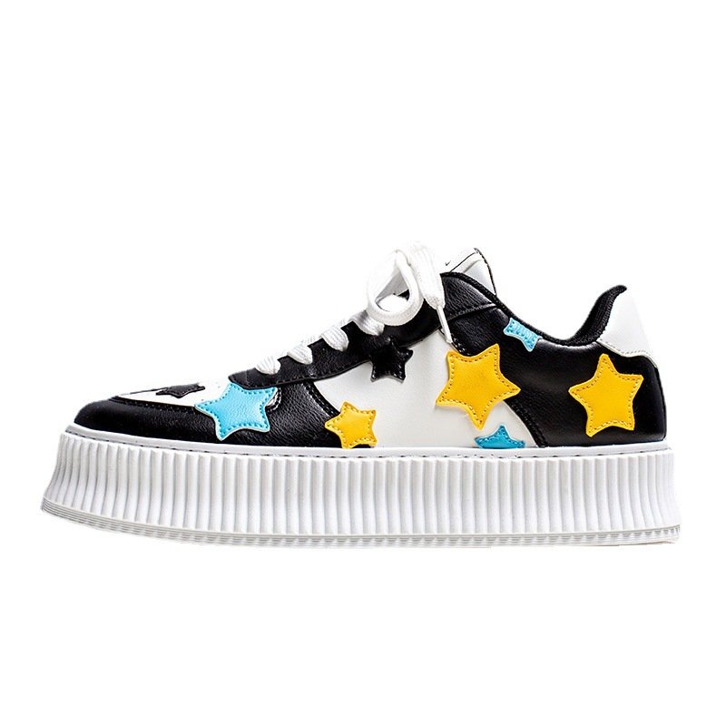 画像1: STAR EMBLEM LACE-UP LEATHER SNEAKERS  ユニセックス男女兼用スター星エンブレムレザーレースアップスニーカーカジュアル シューズ (1)