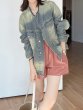 画像5: women's Retro Wash Denim Personality Round Neck Jacket  denim jacket  G Jean jacket 　レトロウォッシュラウンドネックデニムジャケットデニムGジャン (5)