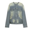 画像7: women's Retro Wash Denim Personality Round Neck Jacket  denim jacket  G Jean jacket 　レトロウォッシュラウンドネックデニムジャケットデニムGジャン (7)