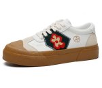 画像1: Flower one point LACE-UP LEATHER SNEAKERS  ユニセックス男女兼用フラワーモチーフレザーレースアップスニーカーカジュアル シューズ (1)