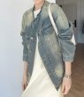 画像4: women's Retro Wash Denim Personality Round Neck Jacket  denim jacket  G Jean jacket 　レトロウォッシュラウンドネックデニムジャケットデニムGジャン (4)