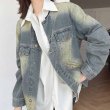 画像3: women's Retro Wash Denim Personality Round Neck Jacket  denim jacket  G Jean jacket 　レトロウォッシュラウンドネックデニムジャケットデニムGジャン (3)