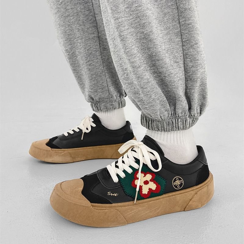 画像6: Flower one point LACE-UP LEATHER SNEAKERS  ユニセックス男女兼用フラワーモチーフレザーレースアップスニーカーカジュアル シューズ (6)