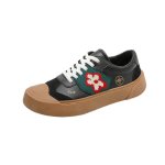 画像2: Flower one point LACE-UP LEATHER SNEAKERS  ユニセックス男女兼用フラワーモチーフレザーレースアップスニーカーカジュアル シューズ (2)