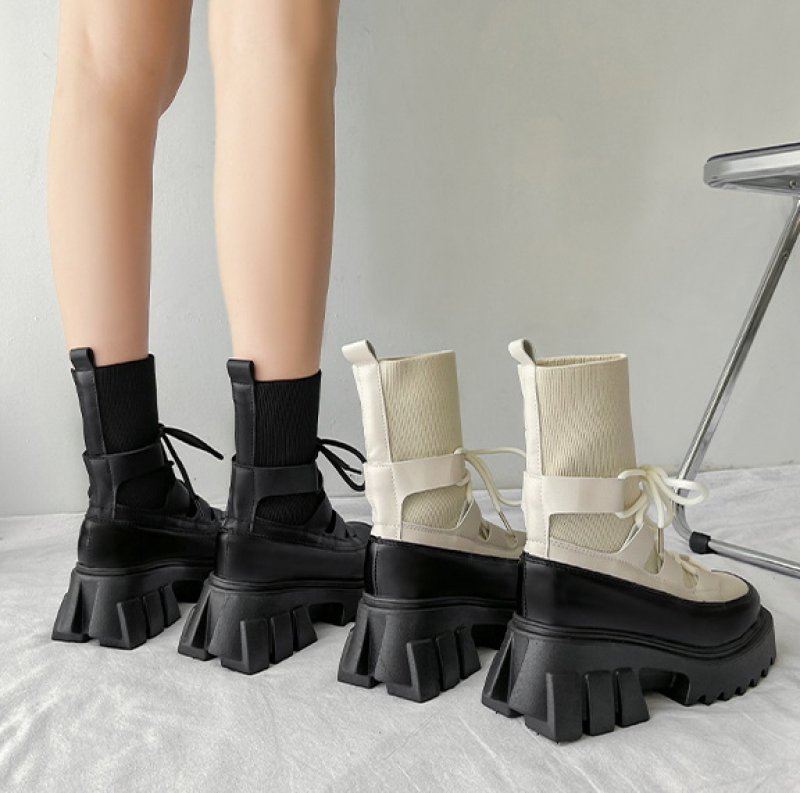 画像6: Woman's Sock Martin Boots  チャンキーヒールレザーソックスマーティンブーツ (6)