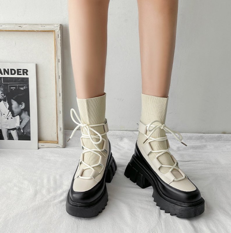 画像7: Woman's Sock Martin Boots  チャンキーヒールレザーソックスマーティンブーツ (7)