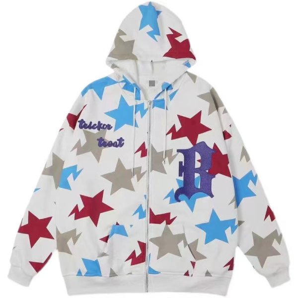 画像1:  Unisex  star print hooded Hoodie  Sweatshirt   ユニセックス 男女兼用スタープリントフーディー スウェット パーカー (1)