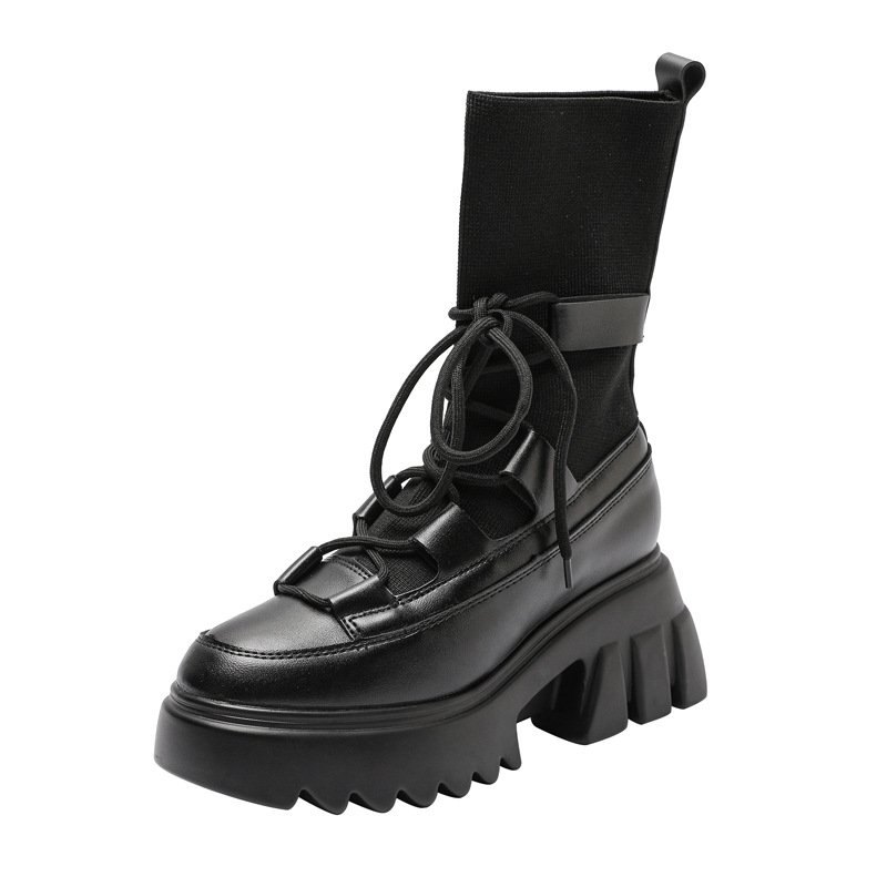 画像8: Woman's Sock Martin Boots  チャンキーヒールレザーソックスマーティンブーツ (8)