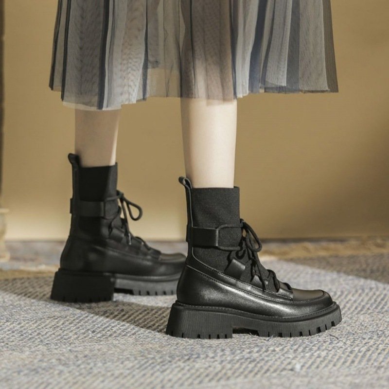 画像5: Woman's Sock Martin Boots  チャンキーヒールレザーソックスマーティンブーツ (5)
