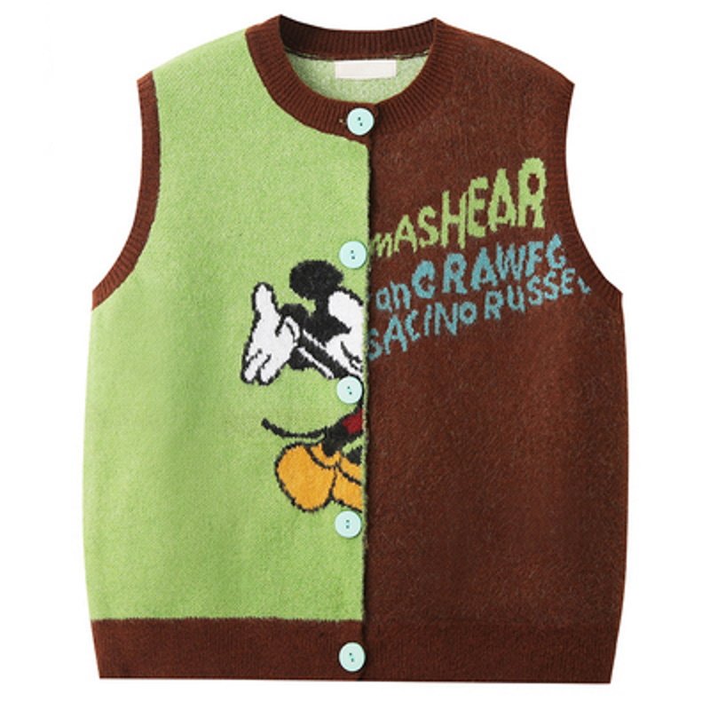 画像3: contrast color cartoon Mickey knitted vest cardigan Knit  　隠れミッキー 編み込み丸首ラウンドネック ベストセーター  ウール (3)