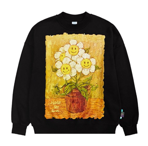 画像1: Oil painting sunflower round neck sweater trainer  ユニセックス男女兼用ひまわりオイルペインティング ラウンドネックスウェットプルオーバートレーナー (1)
