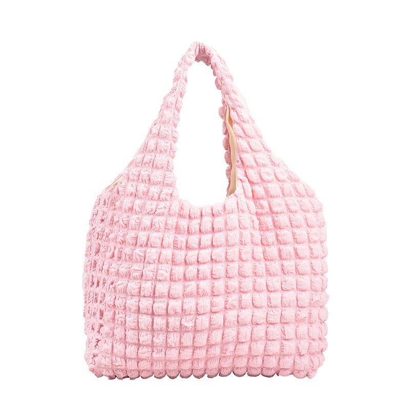 画像5: down  pleated waffle shoulder tote bag  絞りキルティングダウンワッフルショルダートートフレンチバッグ (5)