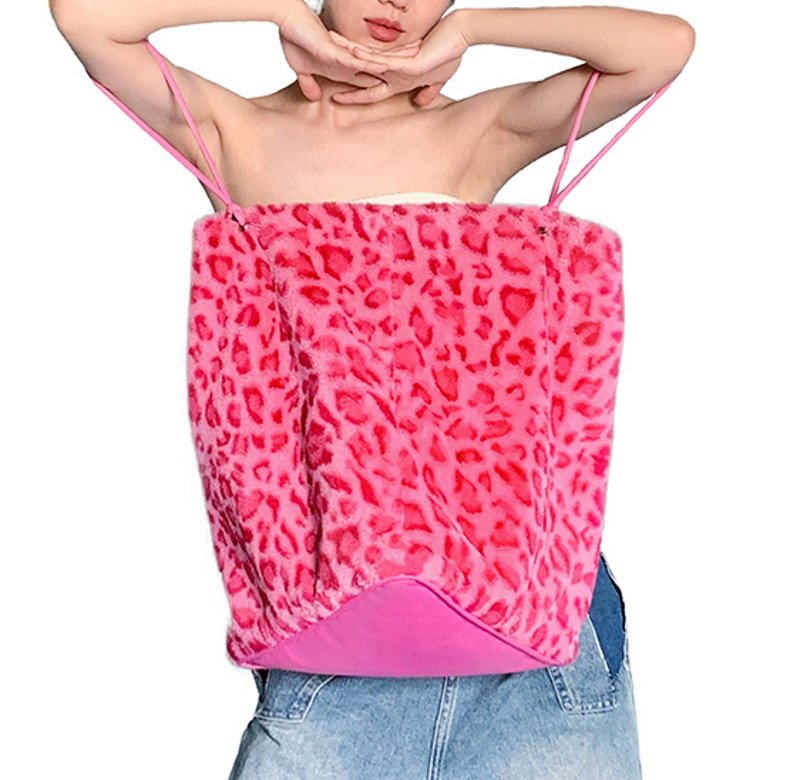 画像4: Pink Leopard Print Hairy Underarm Bag shoulder tote bag ピンクレオパードヒョウ柄ラージショルダートートフレンチバッグ (4)